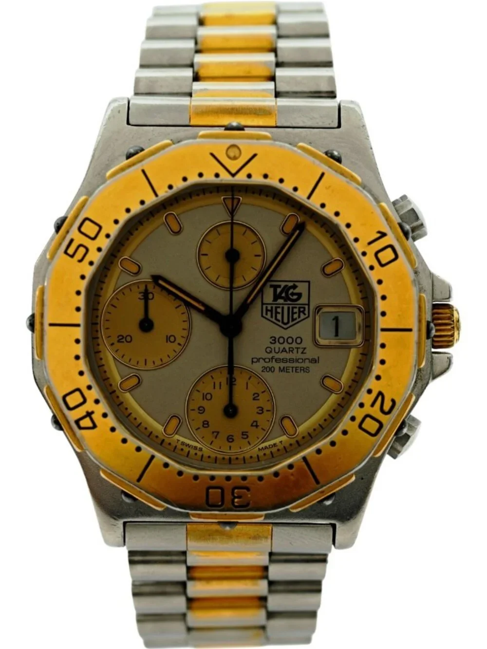Tag Heuer 38mm Men's Two Tone Series 3000 Grey Dial Chronograph Watch- 234.206!